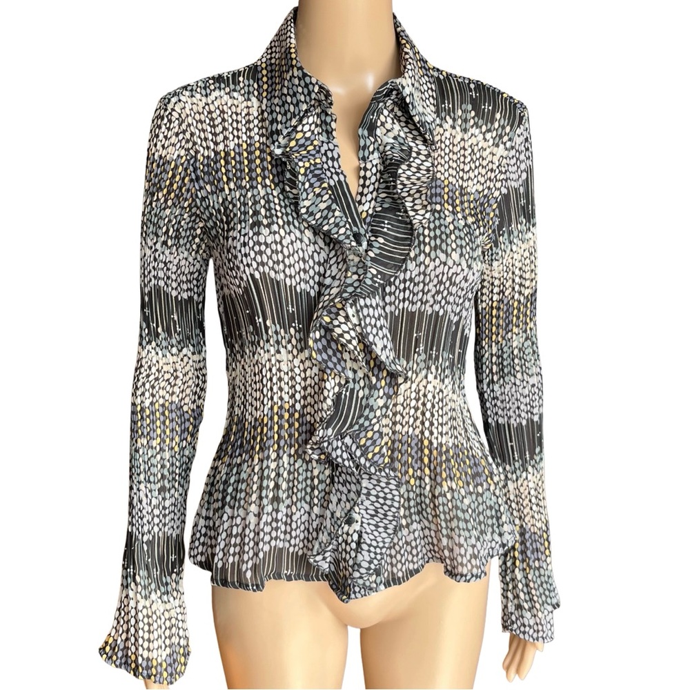 Camille La Vie Ruffle Blouse L Semi Sheer Chiffon Bell Sleeve Top